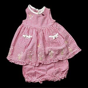 Youngland Y2K Vintage Pink White Seersucker Gingham Dress Bloomers Sz 18 M
